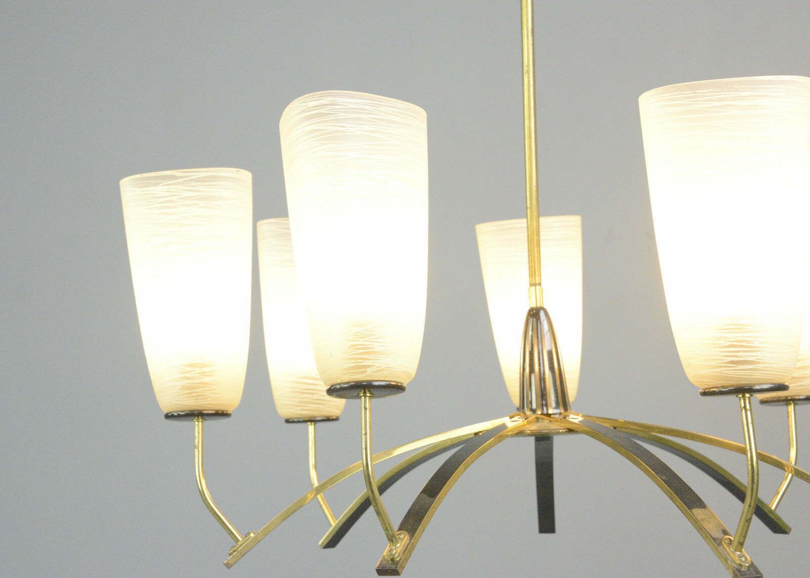 Large Mid Century Brass & Glass Chandelier Circa 1960s photo for sale