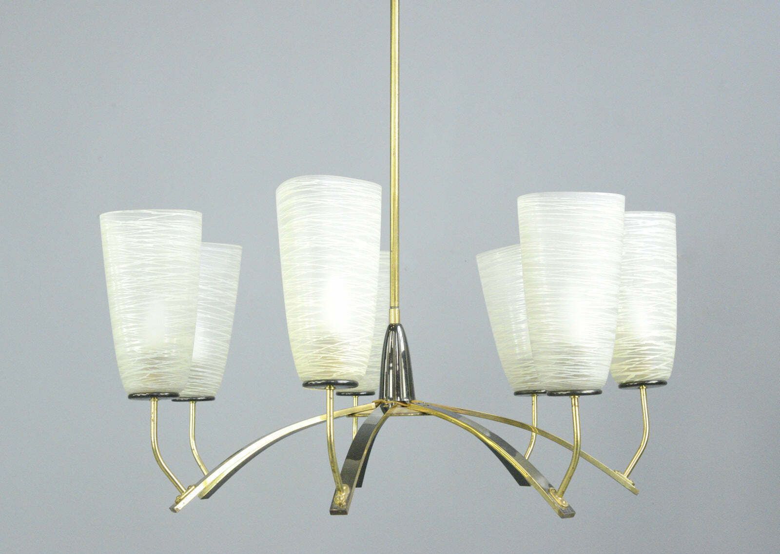 photo furniture Large Mid Century Brass & Glass Chandelier Circa 1960s