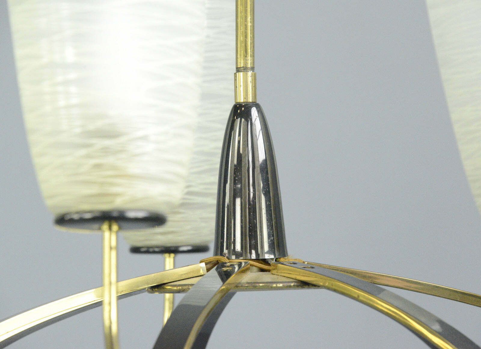 Lighting Large Mid Century Brass & Glass Chandelier Circa 1960s photo