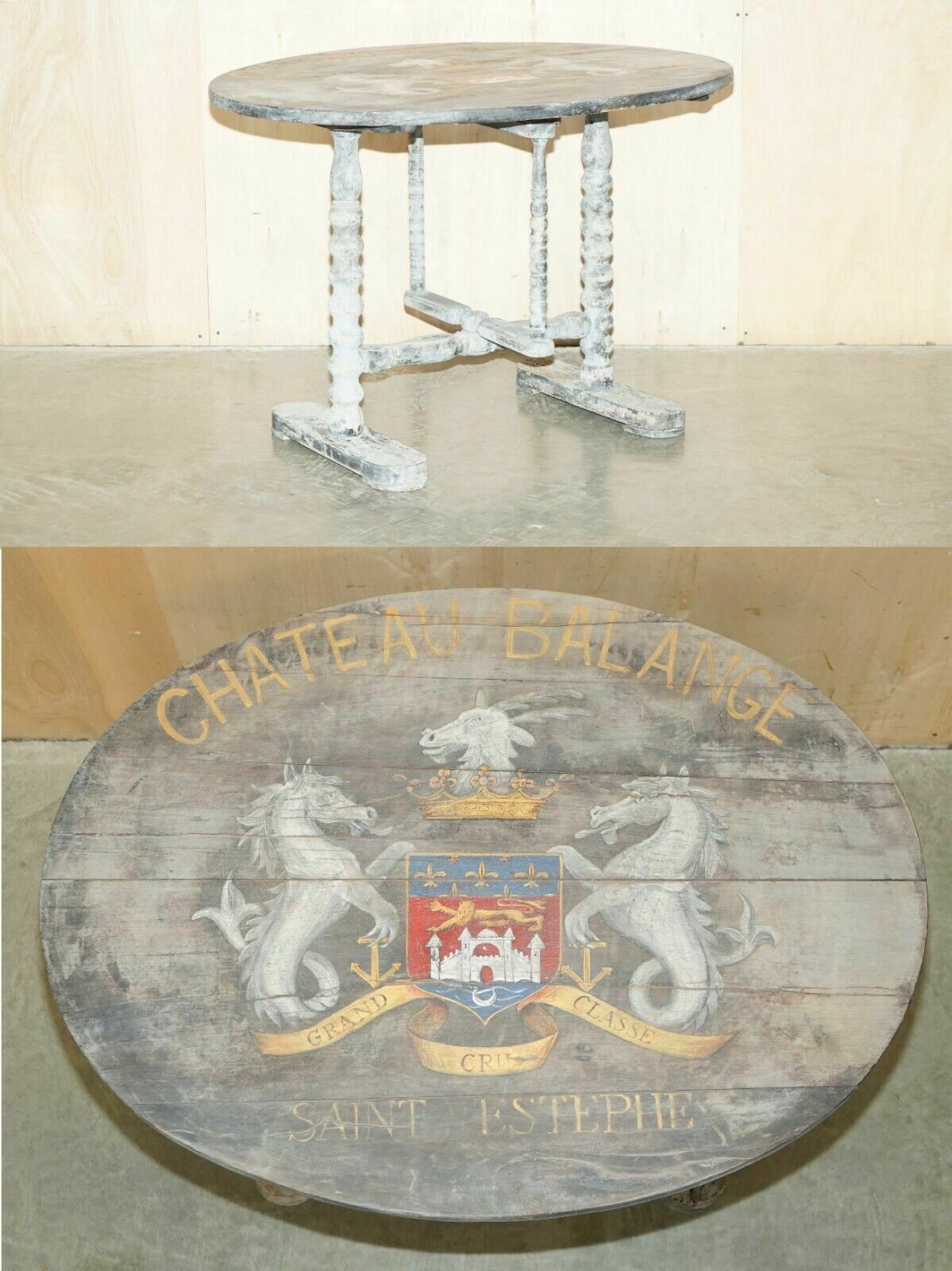 Antique 1820 French Vendange Champagne Wine Tasting Table Armorial Coat Of Arms