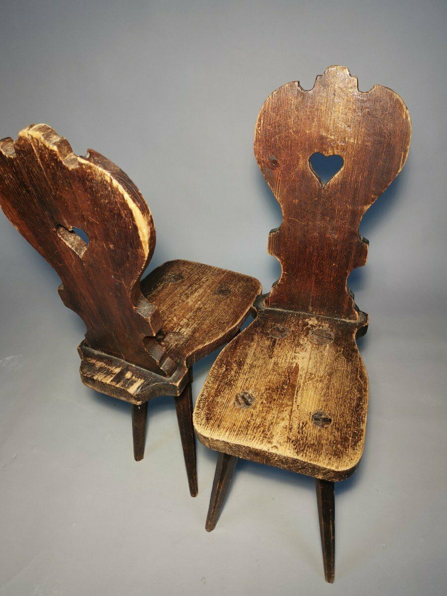 Pair Of Swiss Mountain Chairs, 1800s photo vintage