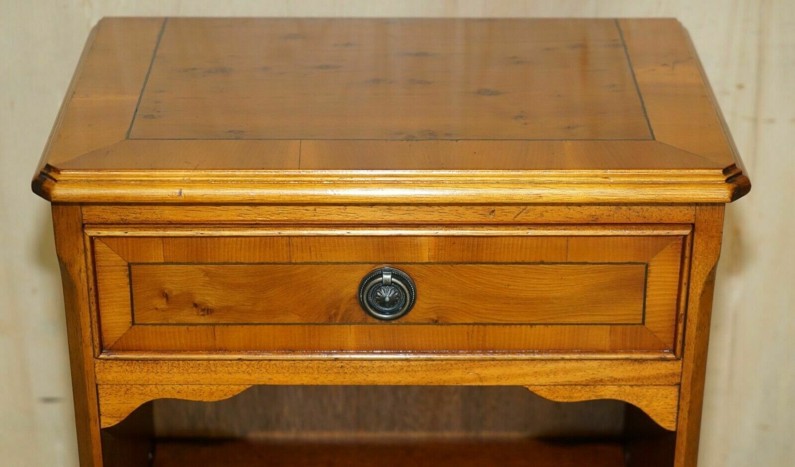 Pair Of Vintage Burr Yew Wood Lamp Side End Wine Tables Open Bookcases photo buy