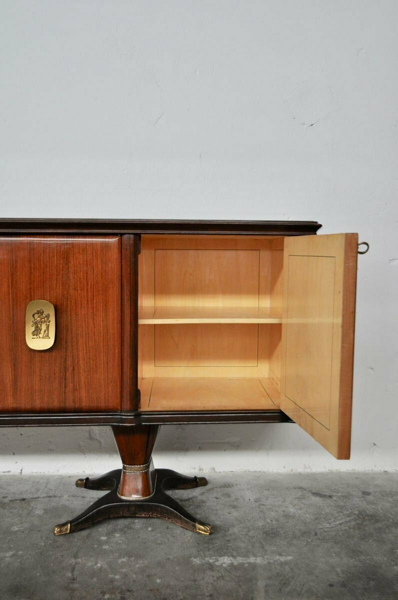 Furniture Credenza Superiore In Mogano, Pera, Ottone E Vetro Marmorato Laccato Posteriore Con Specchio Di F.Lli Rigamonti Desio, Milano photo