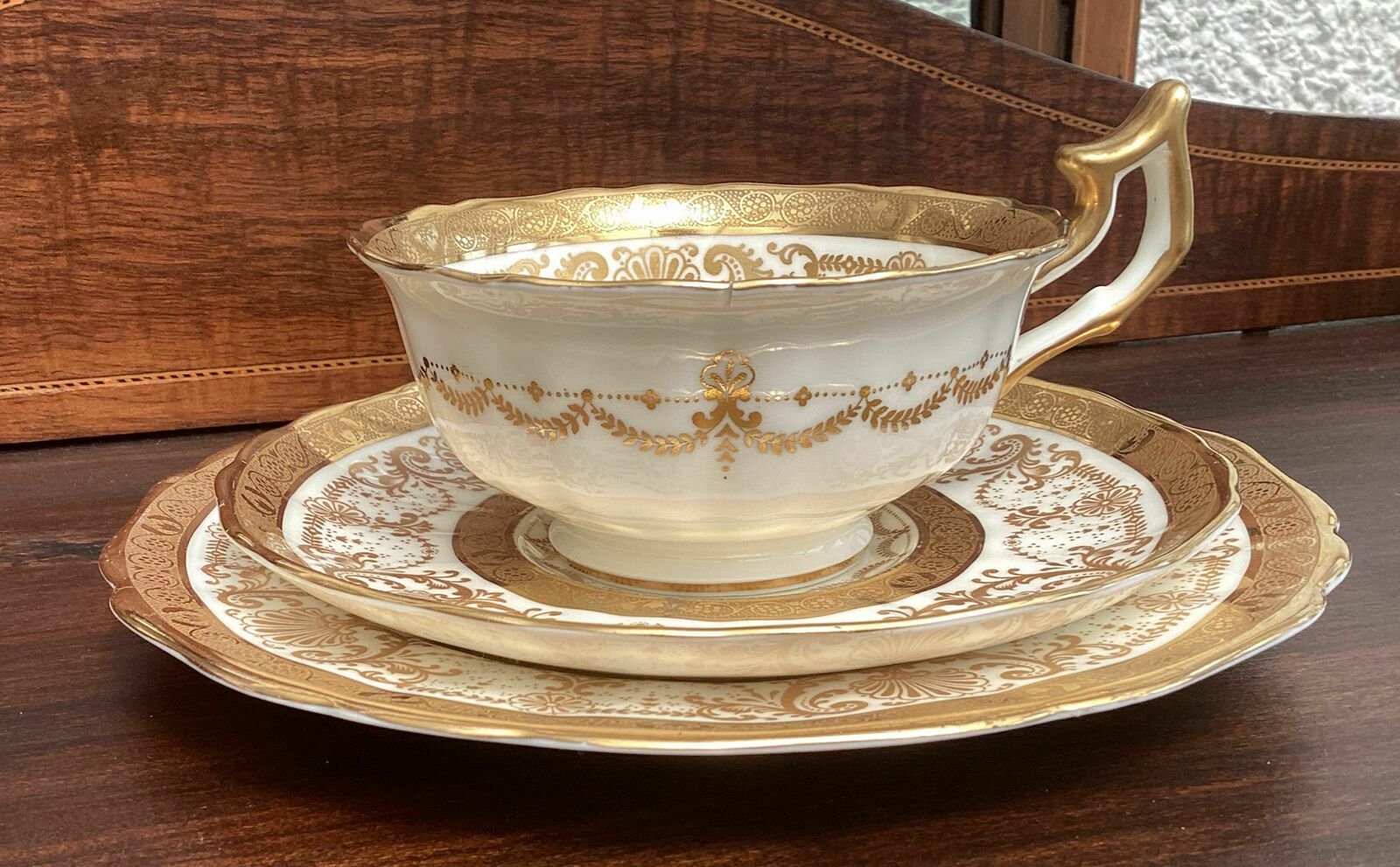 Beautiful And Rare Antique Cauldon Embossed Gilt Cabinet Tea Trio photo Home Decor