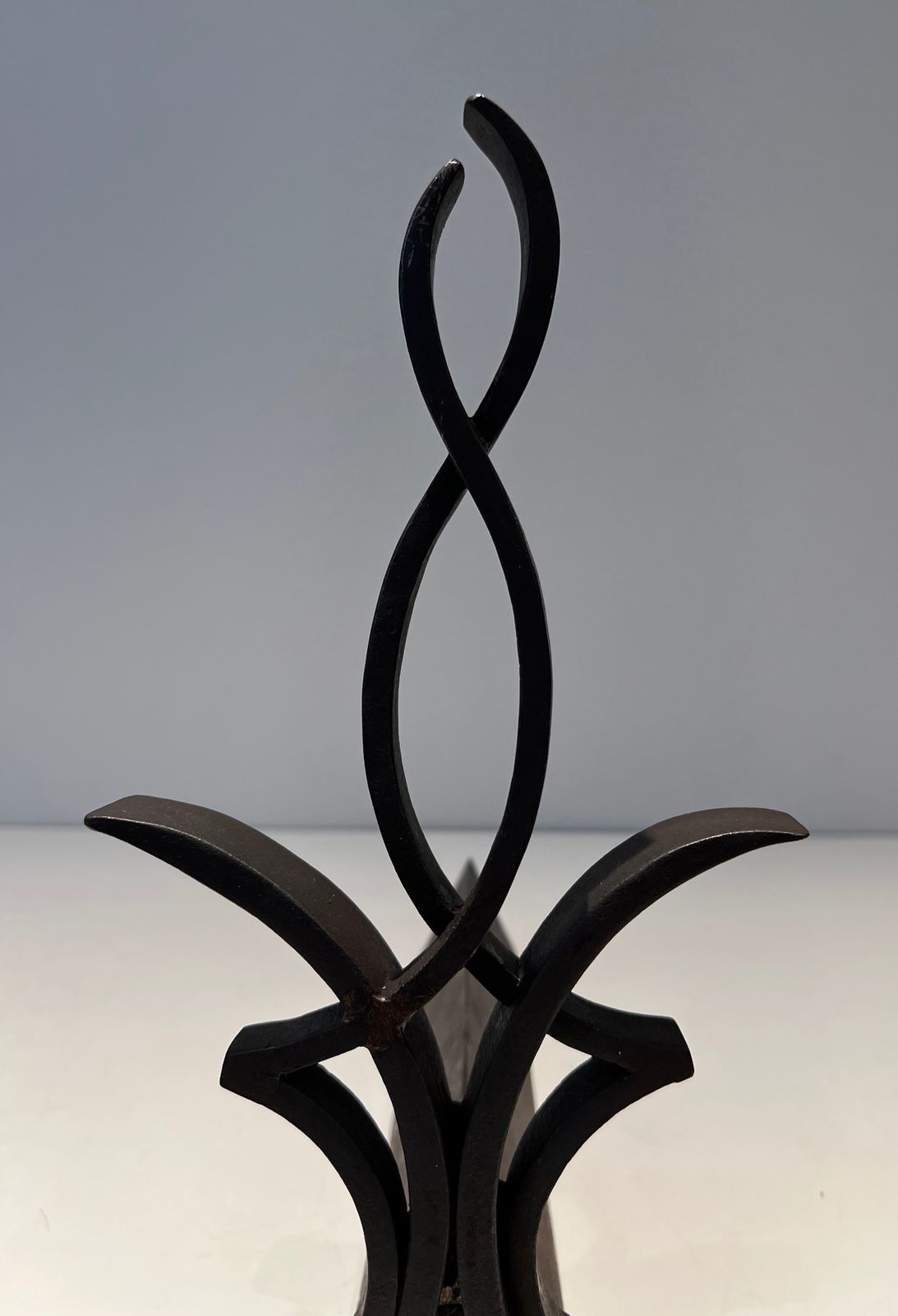 Pair Of Wrought Iron Andirons By Raymond Subes photo vinterior
