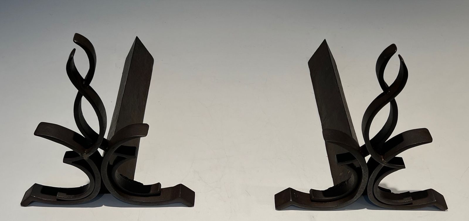 photo buy Pair Of Wrought Iron Andirons By Raymond Subes