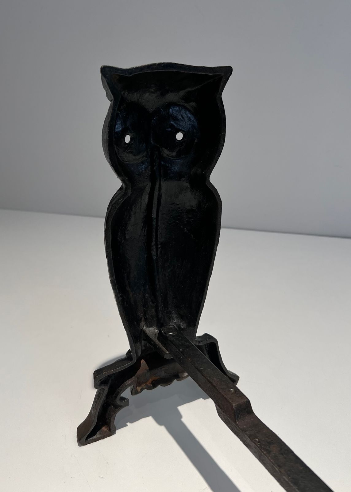 photo vinterior Pair Of Cast Iron And Wrought Iron Andirons Representing An Owl