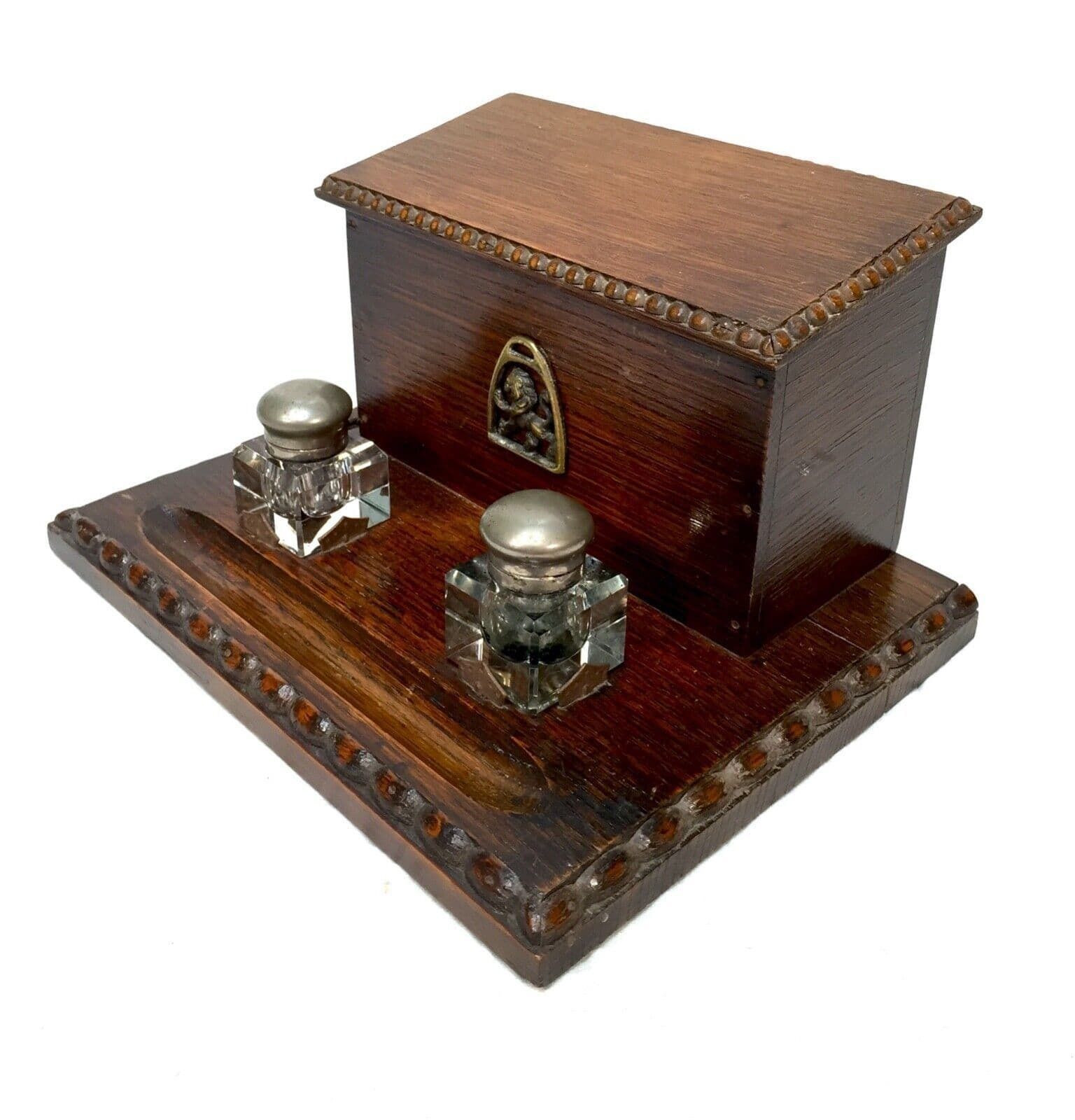 Antique Wooden Oak Stationery Box / Letter Desktop Tidy / Cabinet / Edwardian photo for sale
