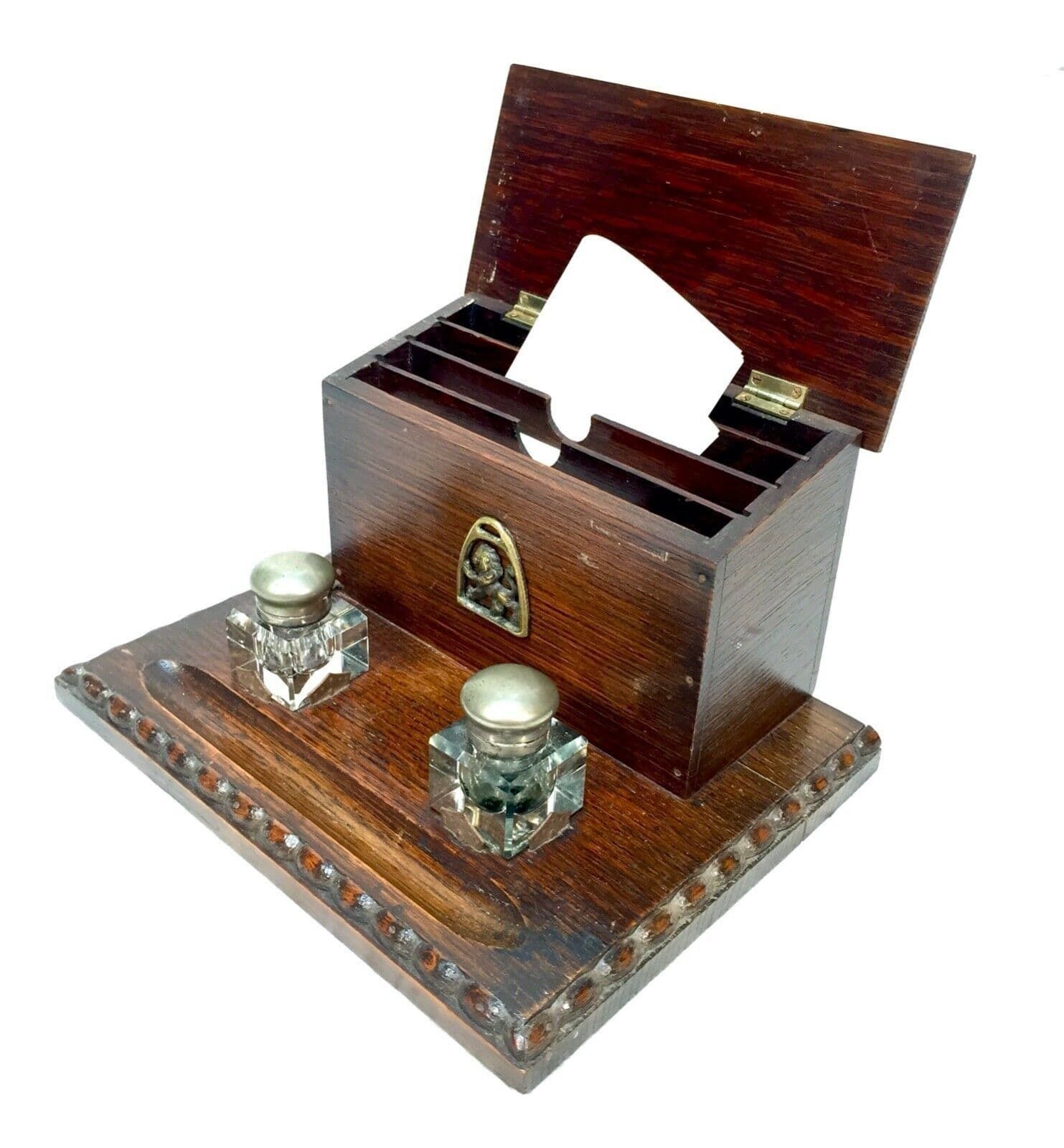 Antique Wooden Oak Stationery Box / Letter Desktop Tidy / Cabinet / Edwardian photo buy