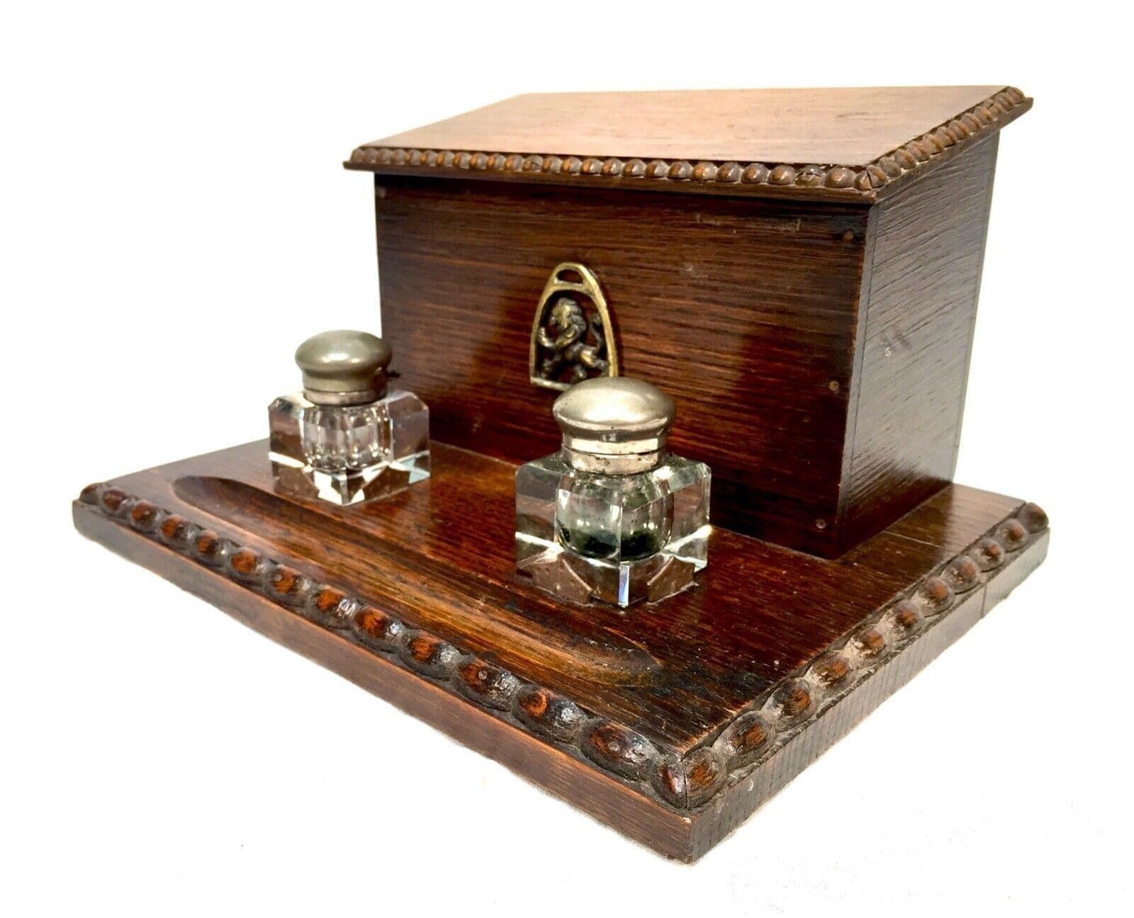 photo furniture Antique Wooden Oak Stationery Box / Letter Desktop Tidy / Cabinet / Edwardian
