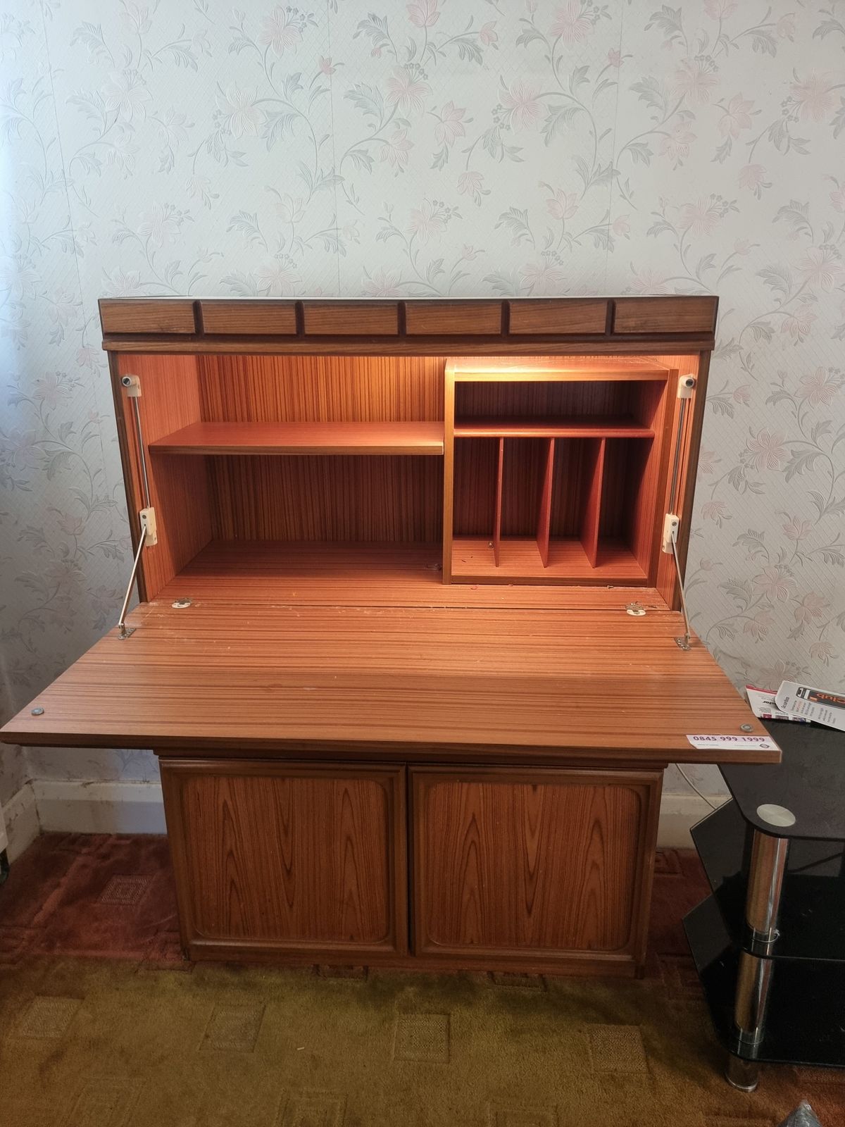 Mid Century Solid Wood Teak Secretaire Fold Out Desk photo furniture