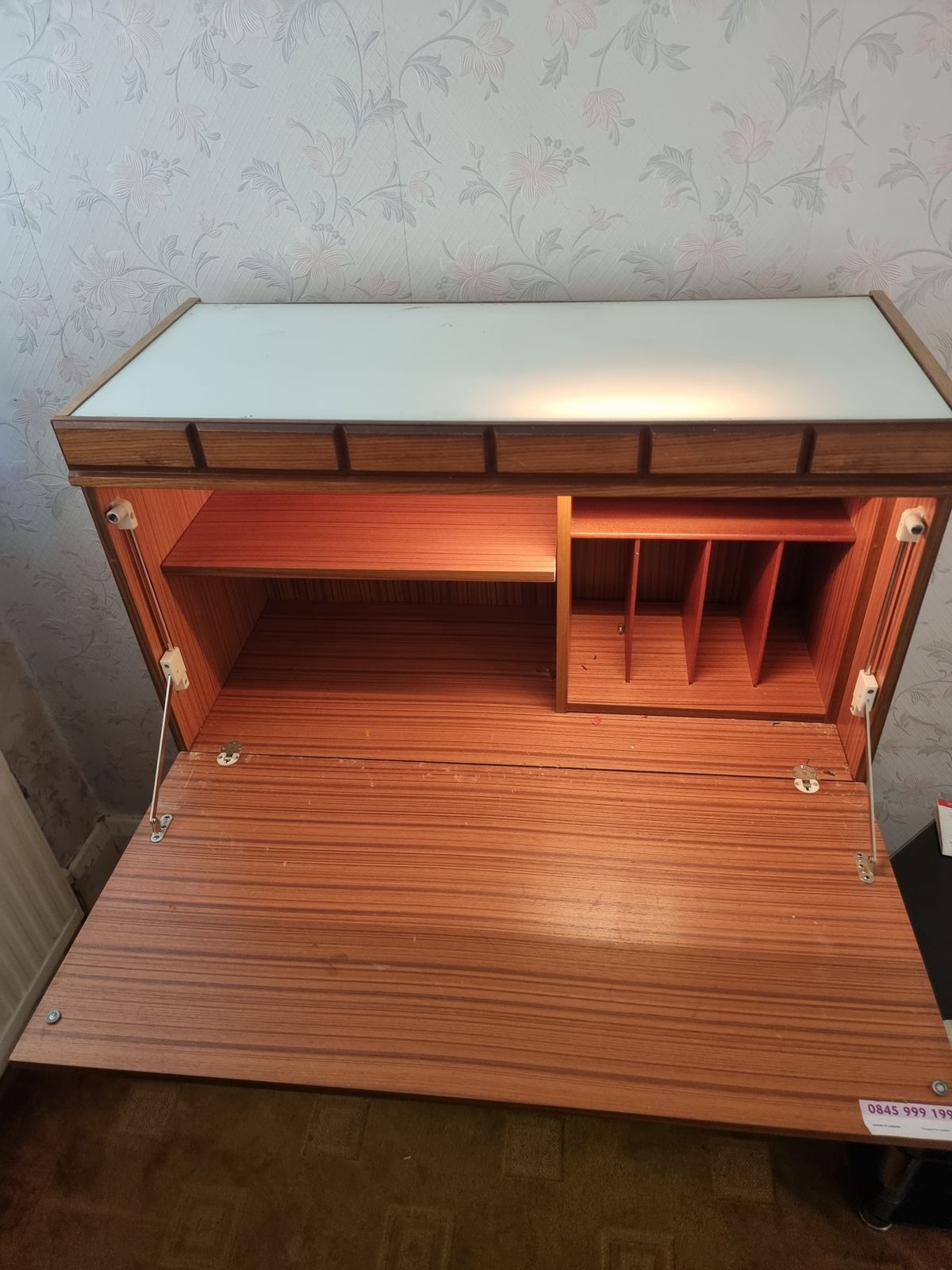 Mid Century Solid Wood Teak Secretaire Fold Out Desk photo Furniture