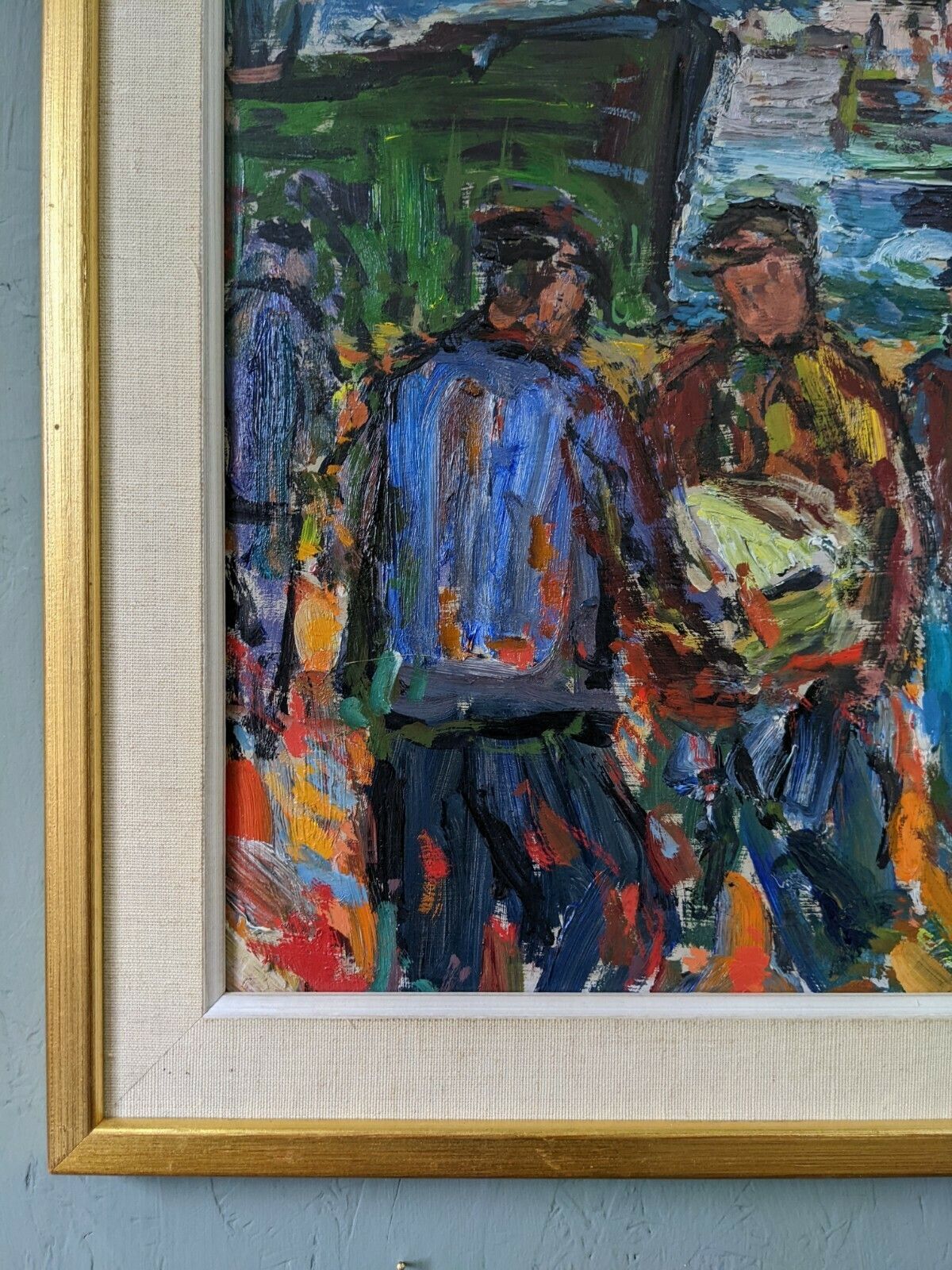 Vintage Mid Century Painting   Coastal Dock, Oil On Board photo 457.0