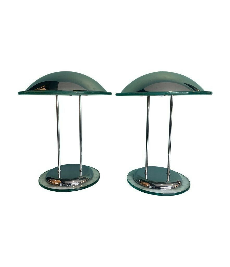 A Pair Of Art Deco Style Chrome And Glass Lamps By Herda photo 1150.0