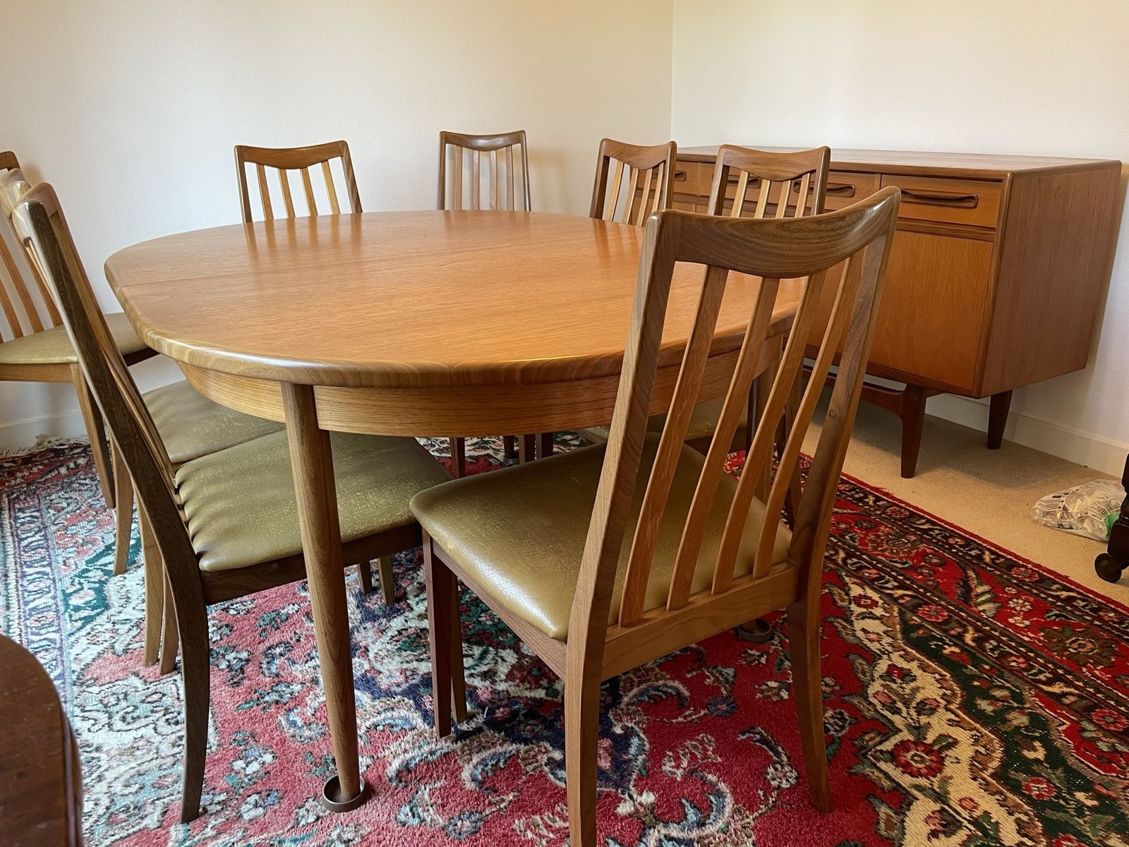 G Plan Fresco Teak Oval Extending Dining Table And 8 Chairs photo Furniture