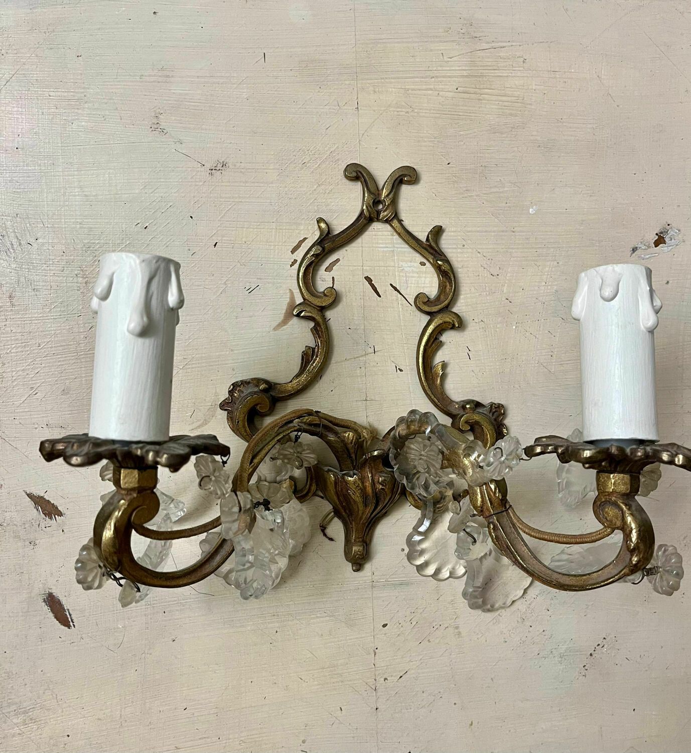Wall Lamp Two Lights In Louis XV Style Bronze With Old Pendants photo furniture