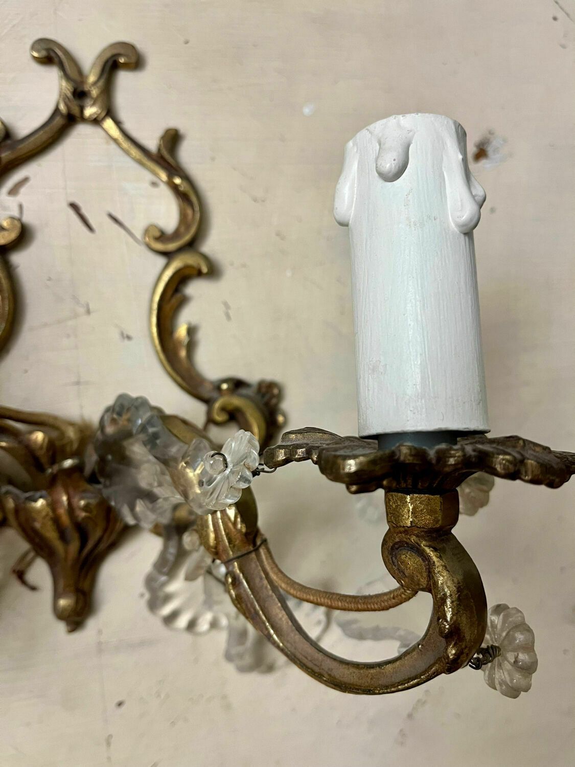 Wall Lamp Two Lights In Louis XV Style Bronze With Old Pendants photo 69.44