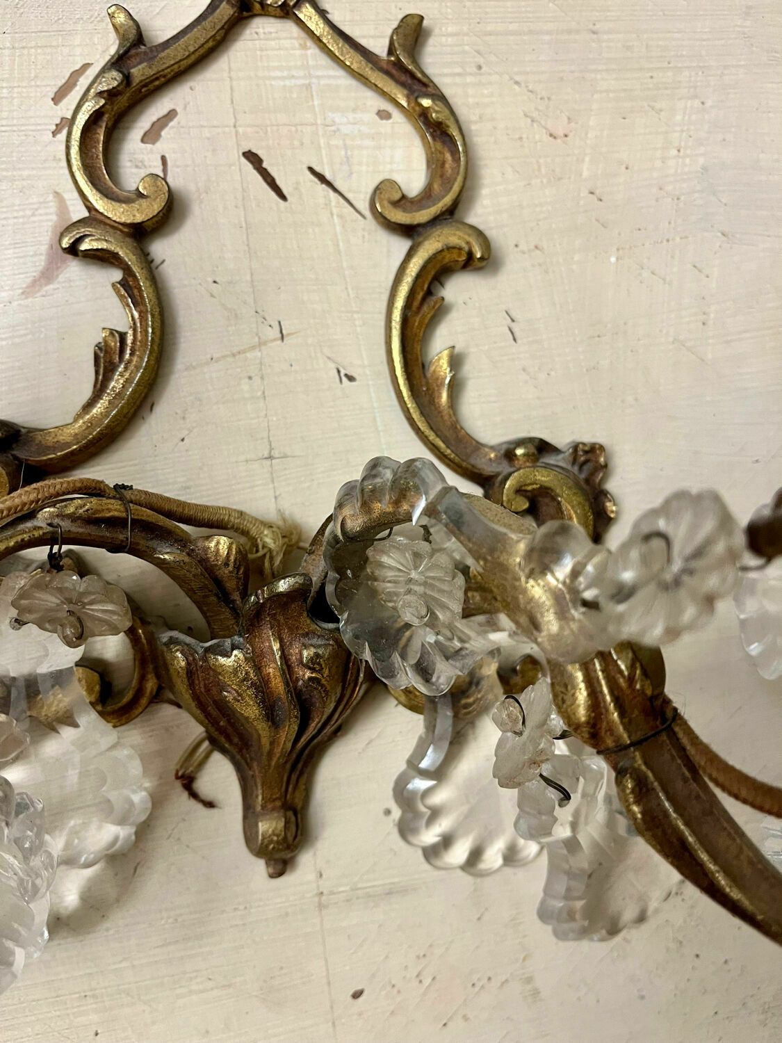 Wall Lamp Two Lights In Louis XV Style Bronze With Old Pendants photo vinterior