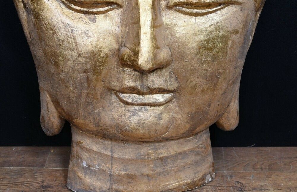 photo furniture Carved Tibetan Buddha Bust   Hand Carved Buddhist Art Sculpture