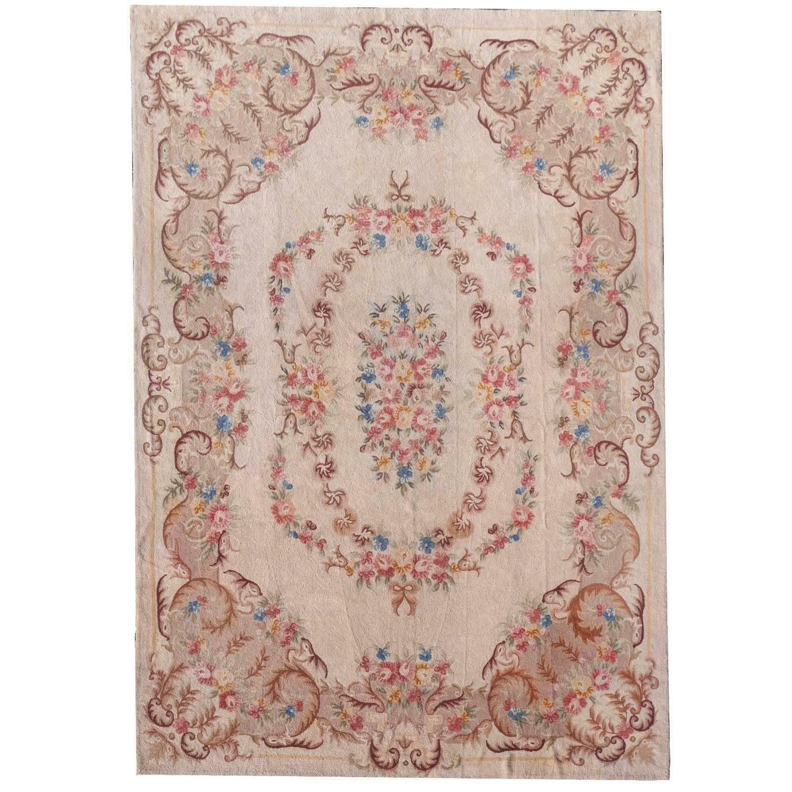 1920s Needlepoint European Rug Arts And Crafts Period/Savonnerie Design