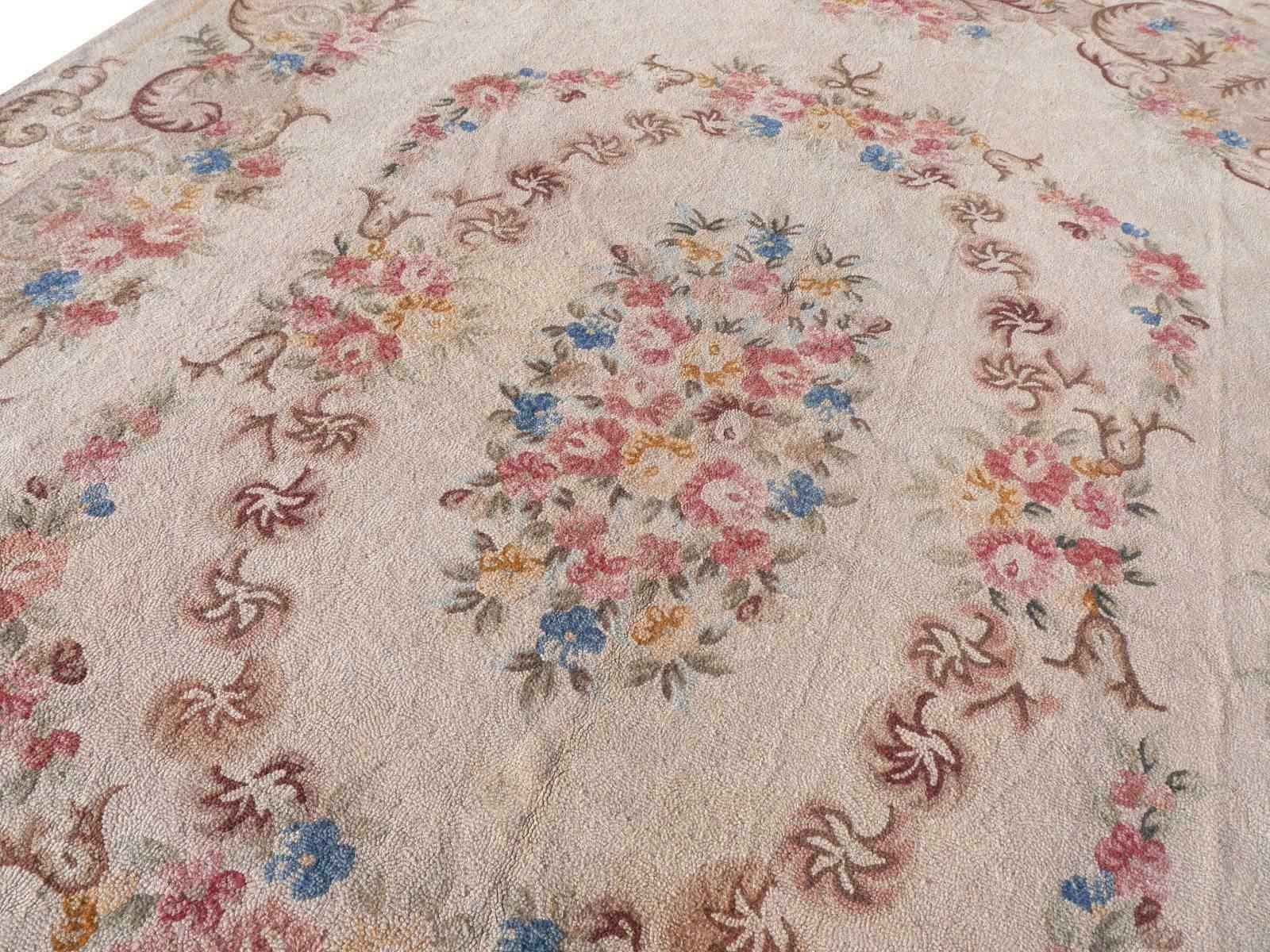 1920s Needlepoint European Rug Arts And Crafts Period/Savonnerie Design photo vintage