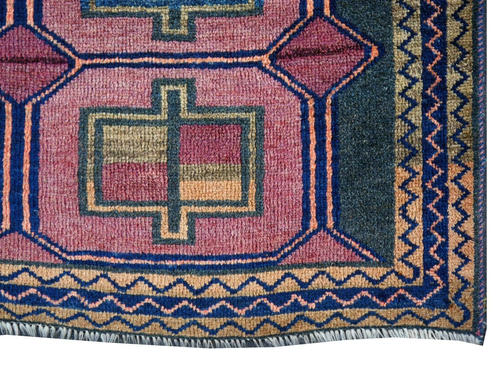 Vintage Rug Kurdish Turkish Hand Knotted Tribal Carpet Blue, Violet, Red, Green photo buy