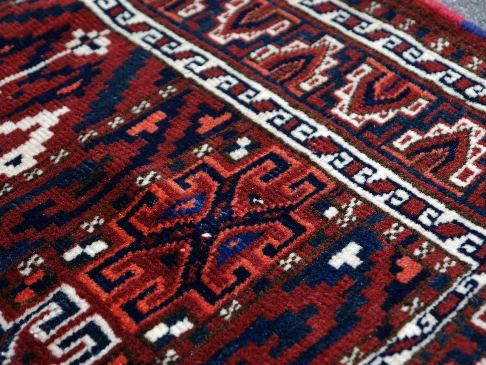 Yomud Tribeal Turkmen Turkoman Antique Rug With Ram Motive Hand Knotted Carpet photo for sale