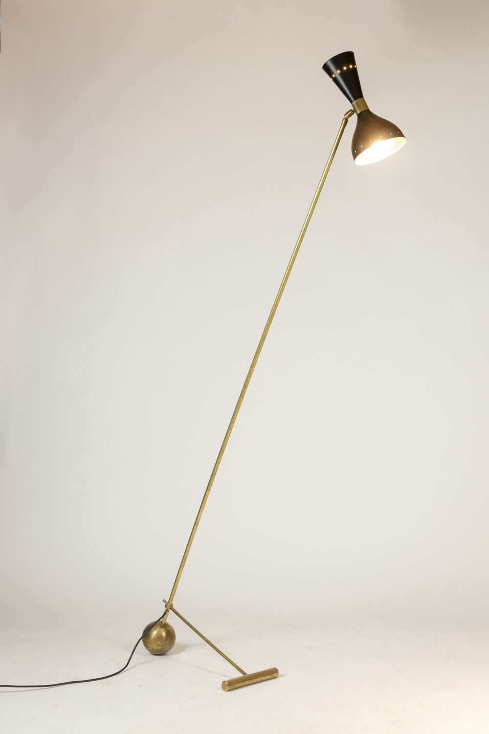 Floor Lamp In Perforated Sheet Metal And Gilded Brass, 1960s photo Lighting