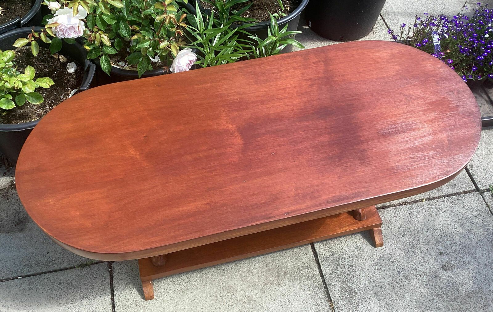 Furniture 20th C. African Mahogany? Slab Table On Carved Elephant Supports Over Shelf. photo