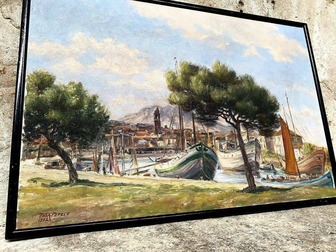 Vintage Original Oil Painting In Frame   Signed   1952   Italy   Adriatic Sea photo Art