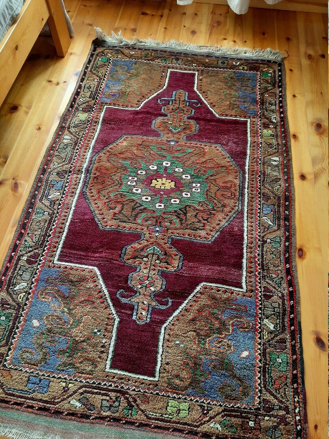 Antique Turkish Oushak Rug With Large Mredallion Design, Soft Wool Burgundy Green Anatolian Carpet, Handknotted Carpet photo for sale