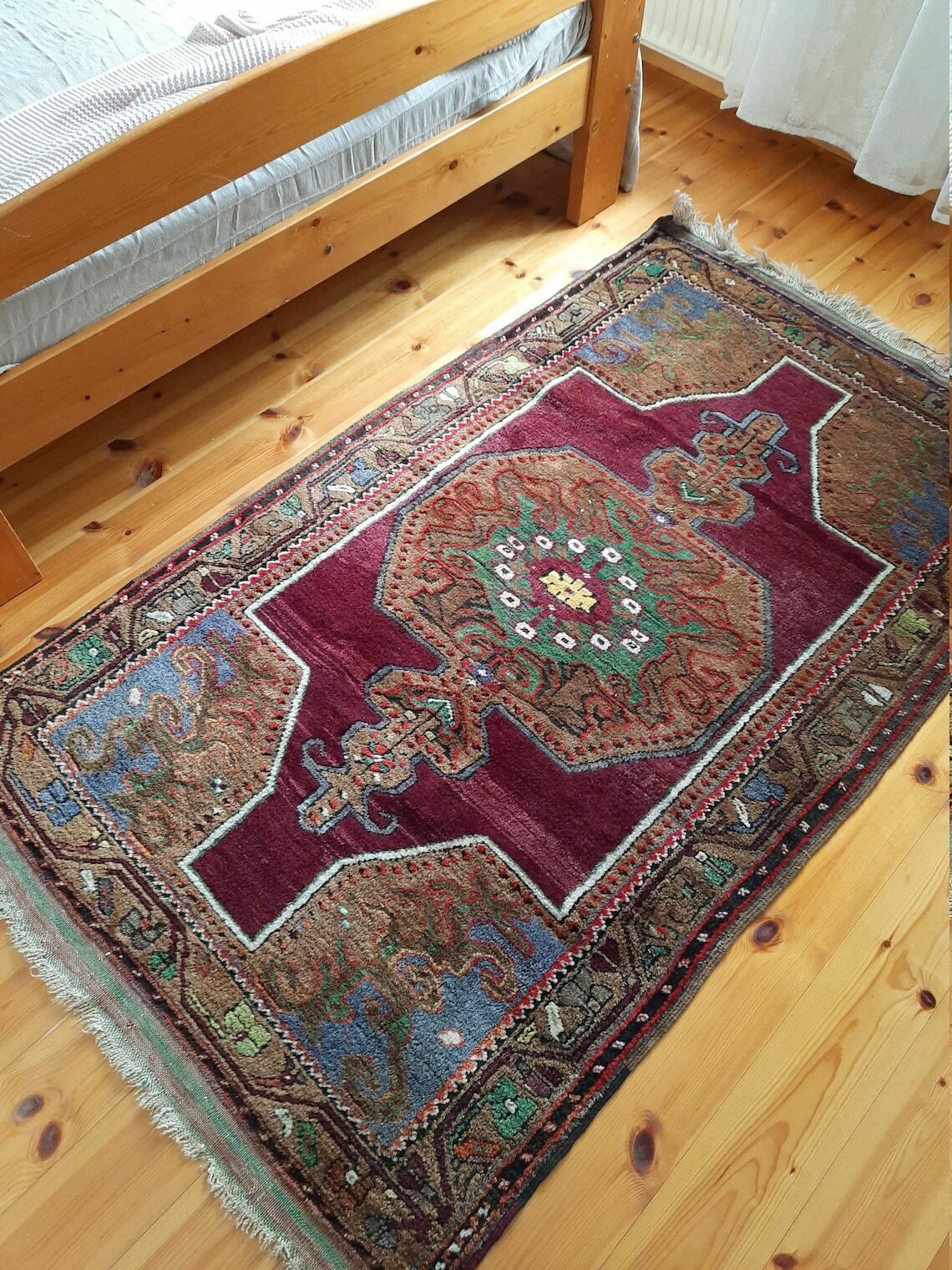 Antique Turkish Oushak Rug With Large Mredallion Design, Soft Wool Burgundy Green Anatolian Carpet, Handknotted Carpet photo buy