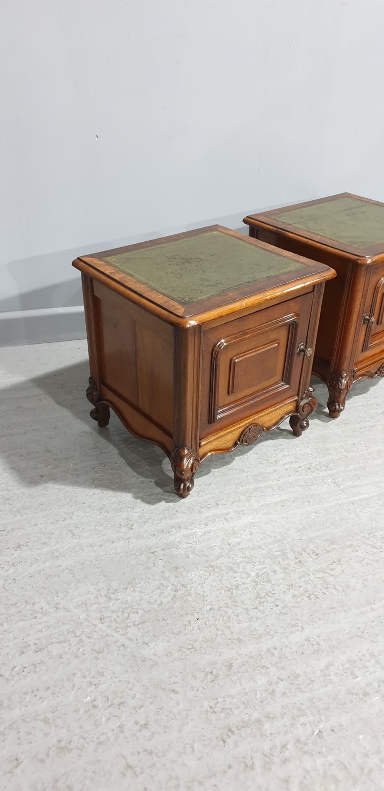 Near Pair French Mahogany Bedside Lamp Cabinets photo Furniture