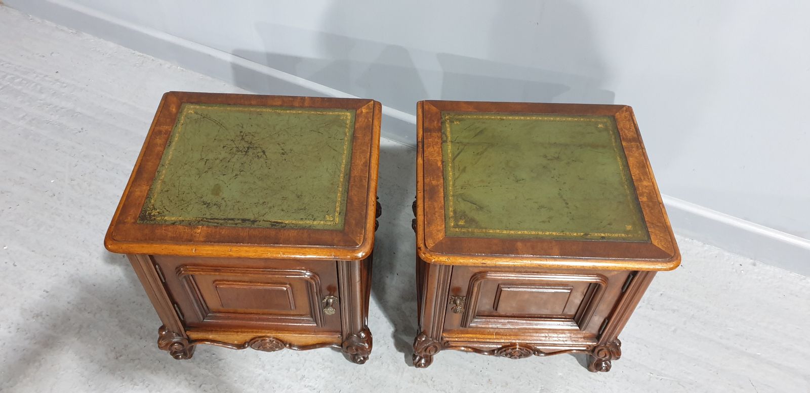 Near Pair French Mahogany Bedside Lamp Cabinets photo vinterior