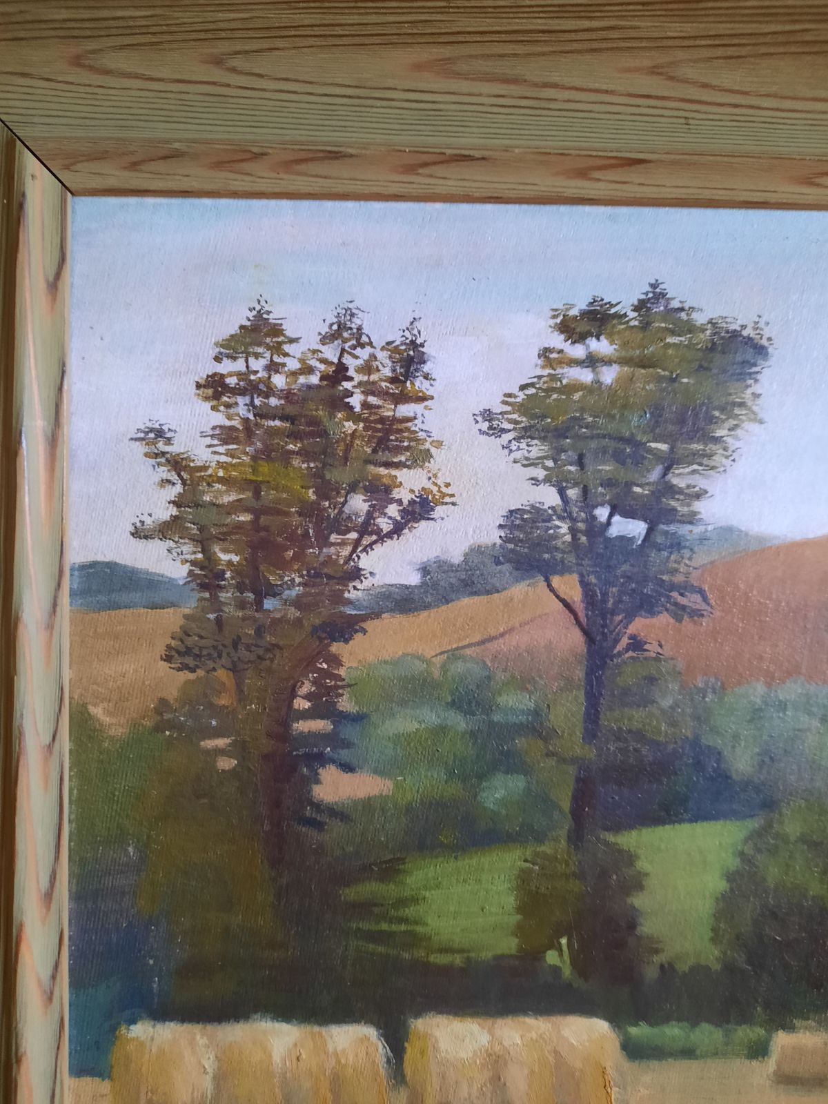 Bales In A Field By Rita Burns 1928 To 2022  Framed Oil On Board photo for sale