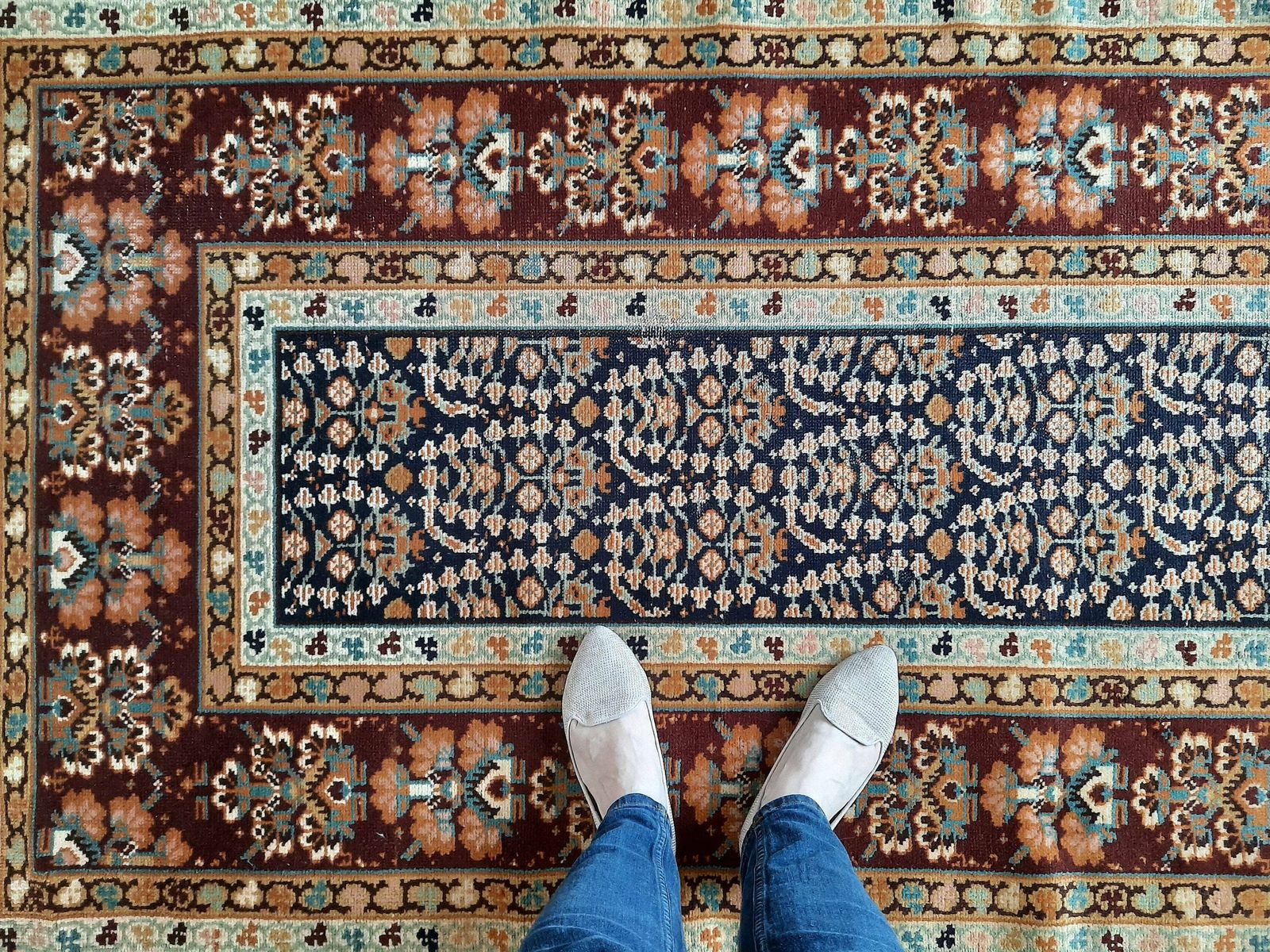 Small Antique Caucasian Runner Rug  Old Brown Green Blue