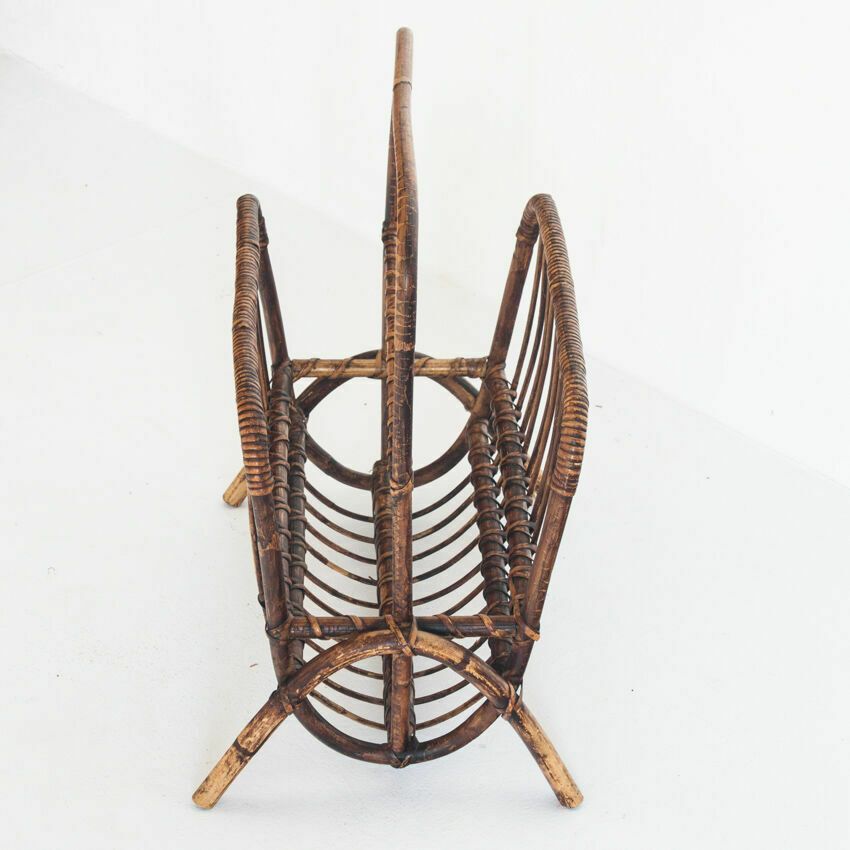 Vintage Rattan Magazine Holder, France 1960 photo Home Decor