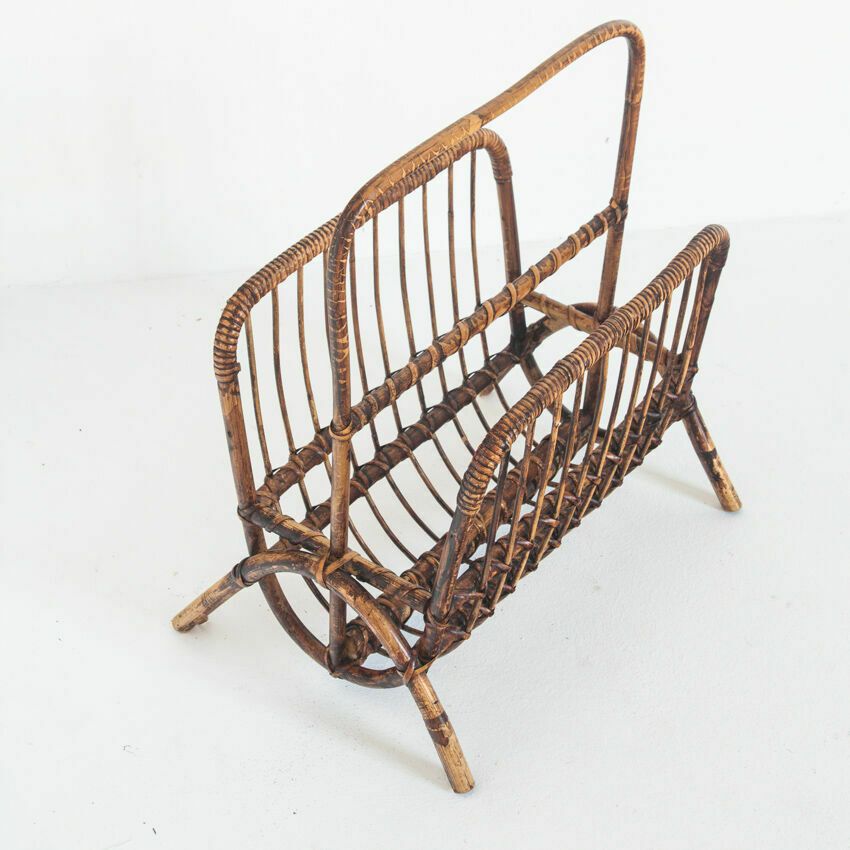 photo furniture Vintage Rattan Magazine Holder, France 1960