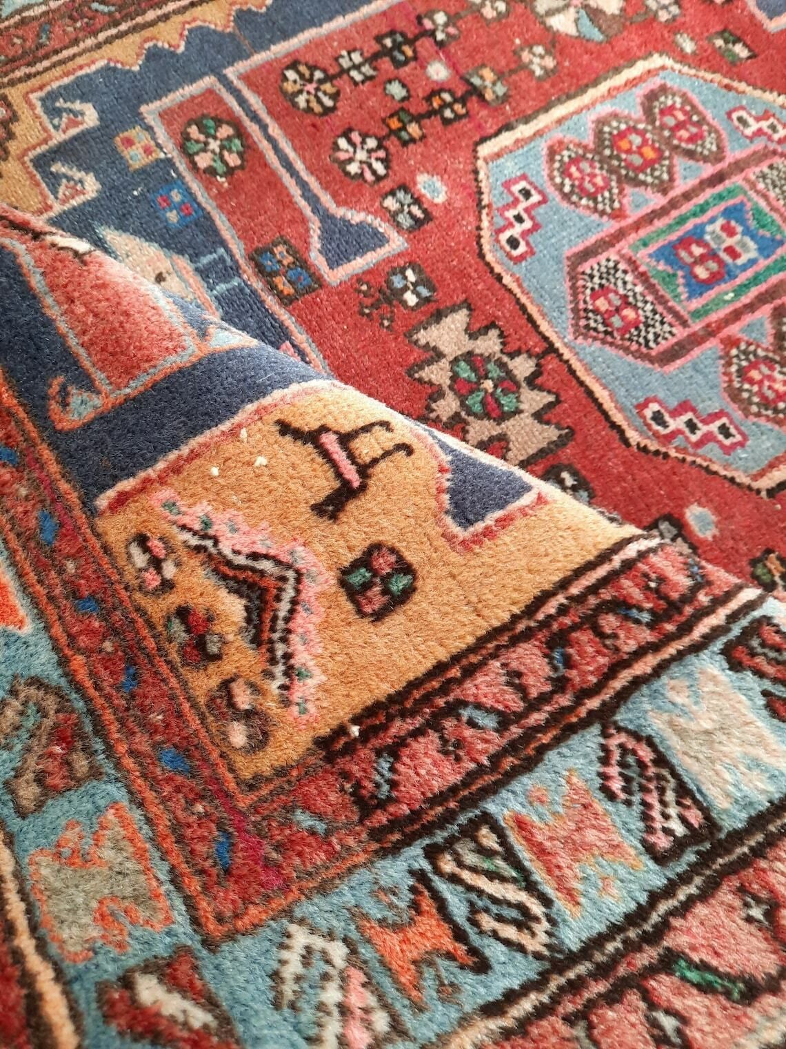 Hand Knotted Tribal Wool Rug With Birds And Geometric Pattern photo vinterior