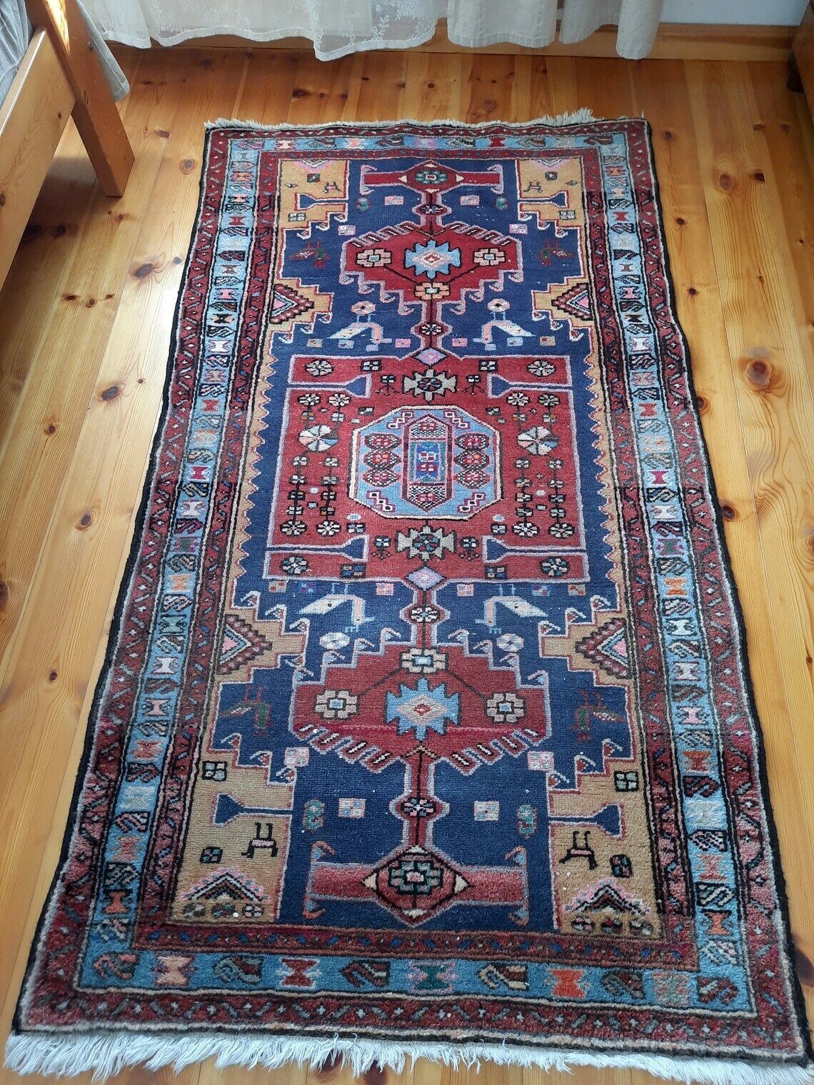 Hand Knotted Tribal Wool Rug With Birds And Geometric Pattern photo vintage
