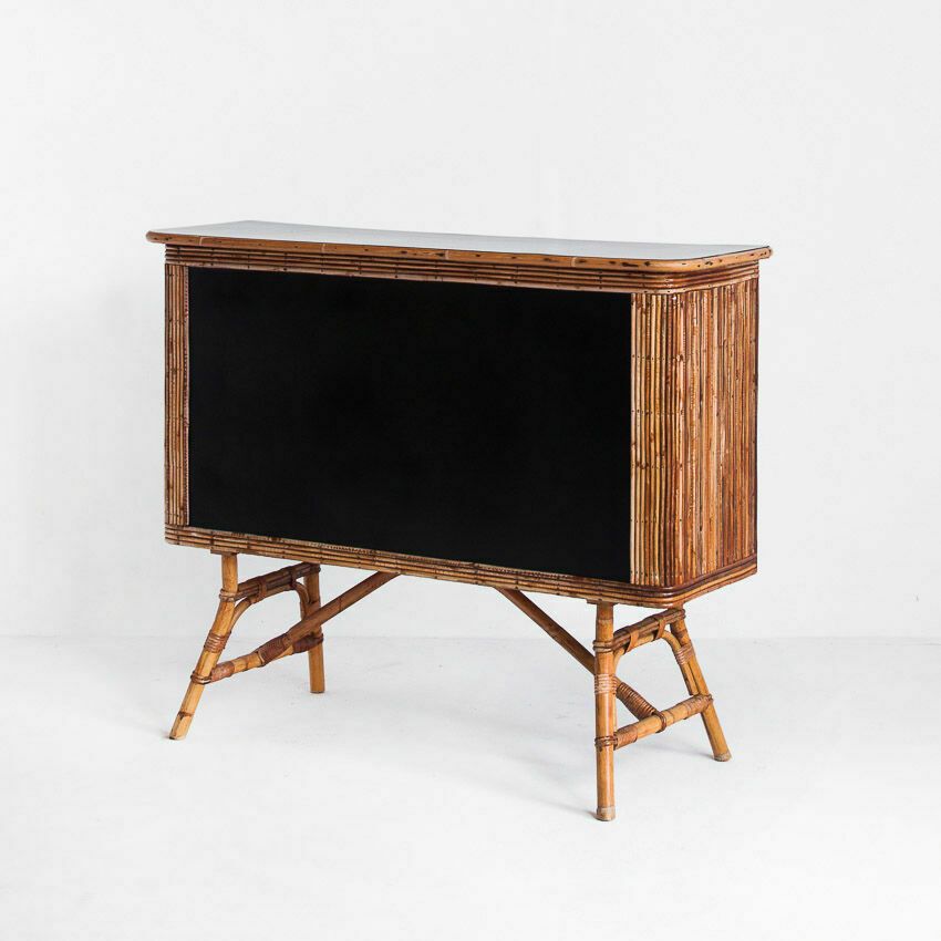 Vintage Bar Counter In Canning And Rattan. France, 50s. photo furniture