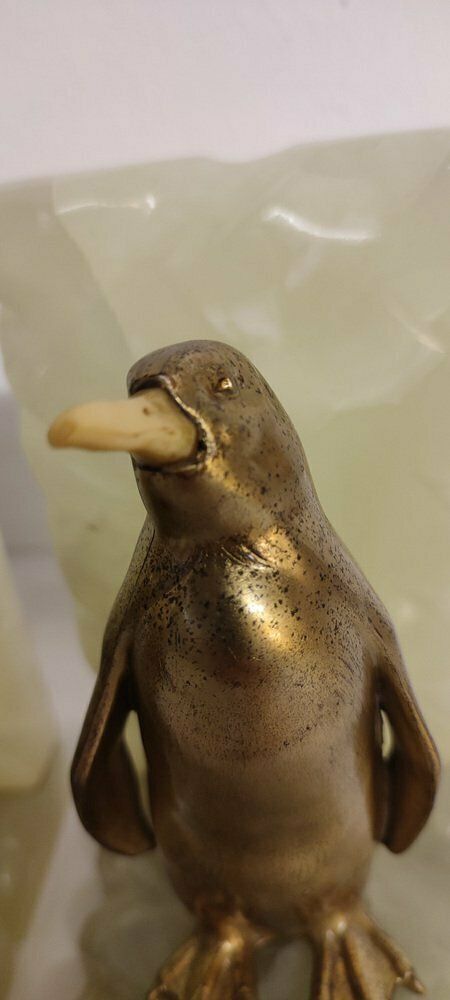 Onyx And Gilt Metal Penguin Bookends, Spain, 1960s, Set Of 2 photo for sale