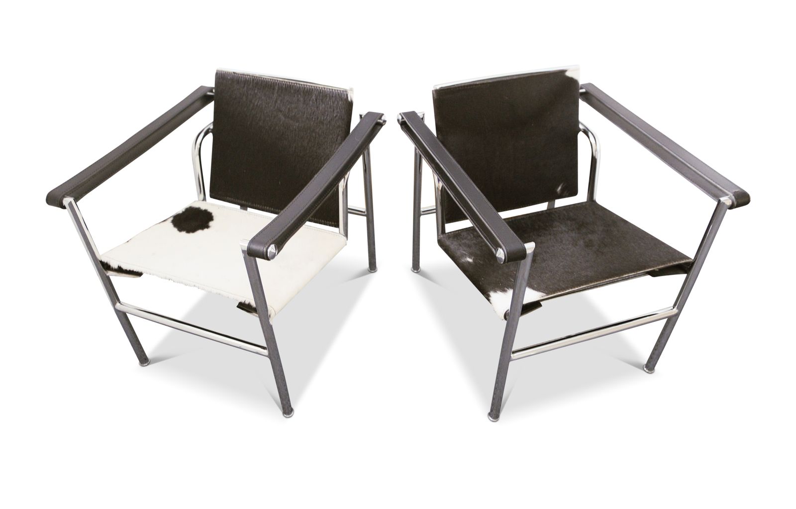 Le Corbusier, Pierre Jeanneret, Charlotte Perriand Design Lc1 Pony Skin Tubular Frame Sling Armchair No Labels Price Per Chair Two In Stock Ol