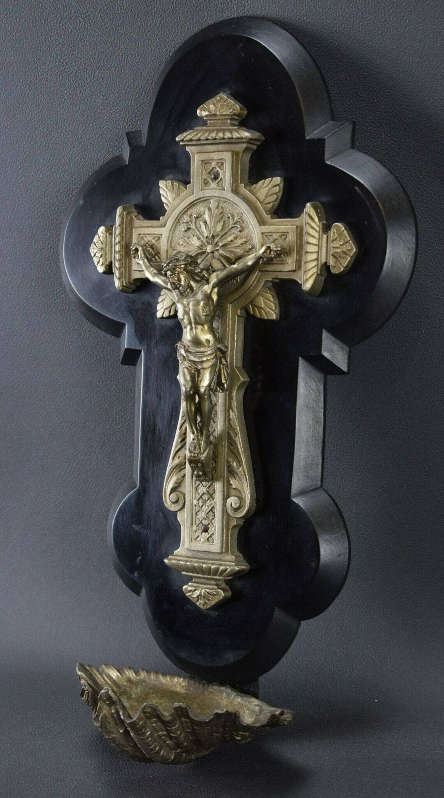 photo furniture Black Holy Water Font For Wall Wood Jesus Crucifix