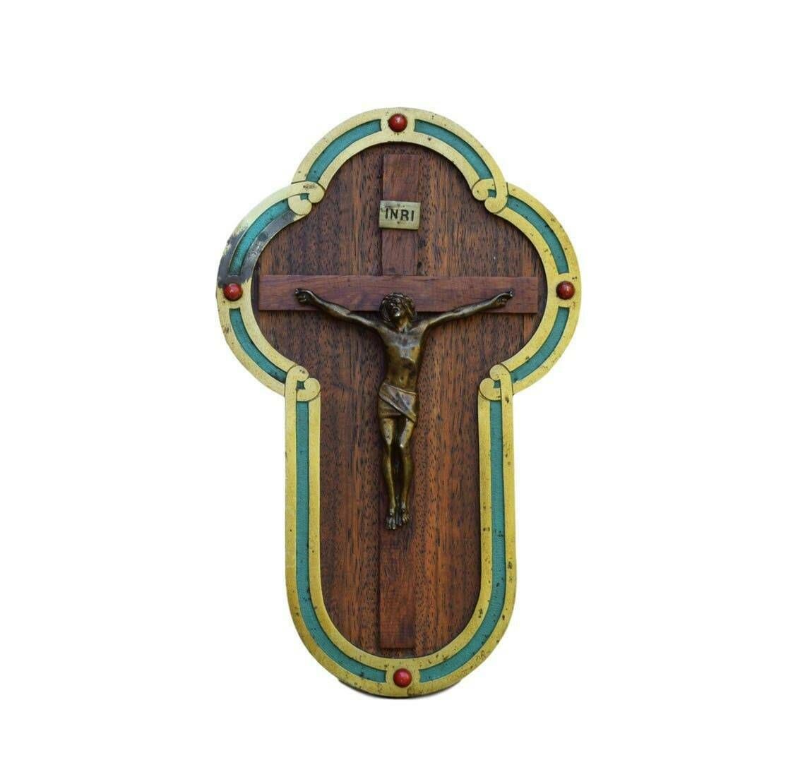 Art Nouveau Wood Crucifix For Wall Cross Bronze