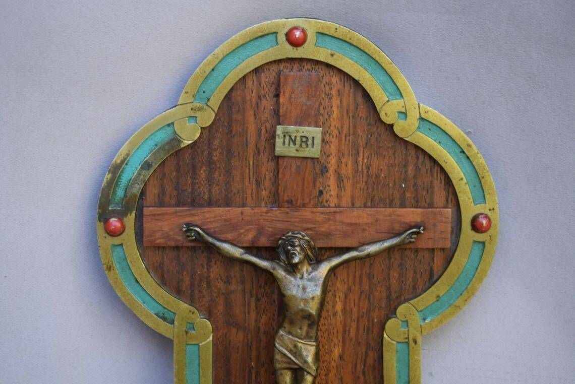 Art Nouveau Wood Crucifix For Wall Cross Bronze photo vinterior