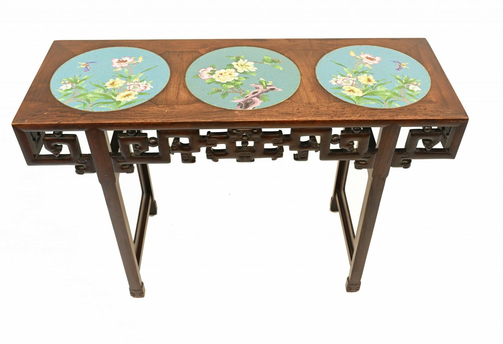 Chinese Console Table Hardwood Cloisonne Porcelain Plates photo for sale