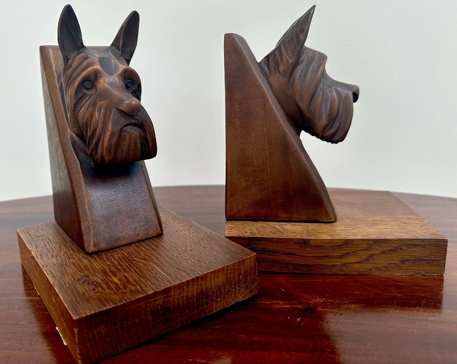 Wood Bookends Pair Of Carved Scottish Terrier Dog Figurines French Antique Art Deco photo furniture