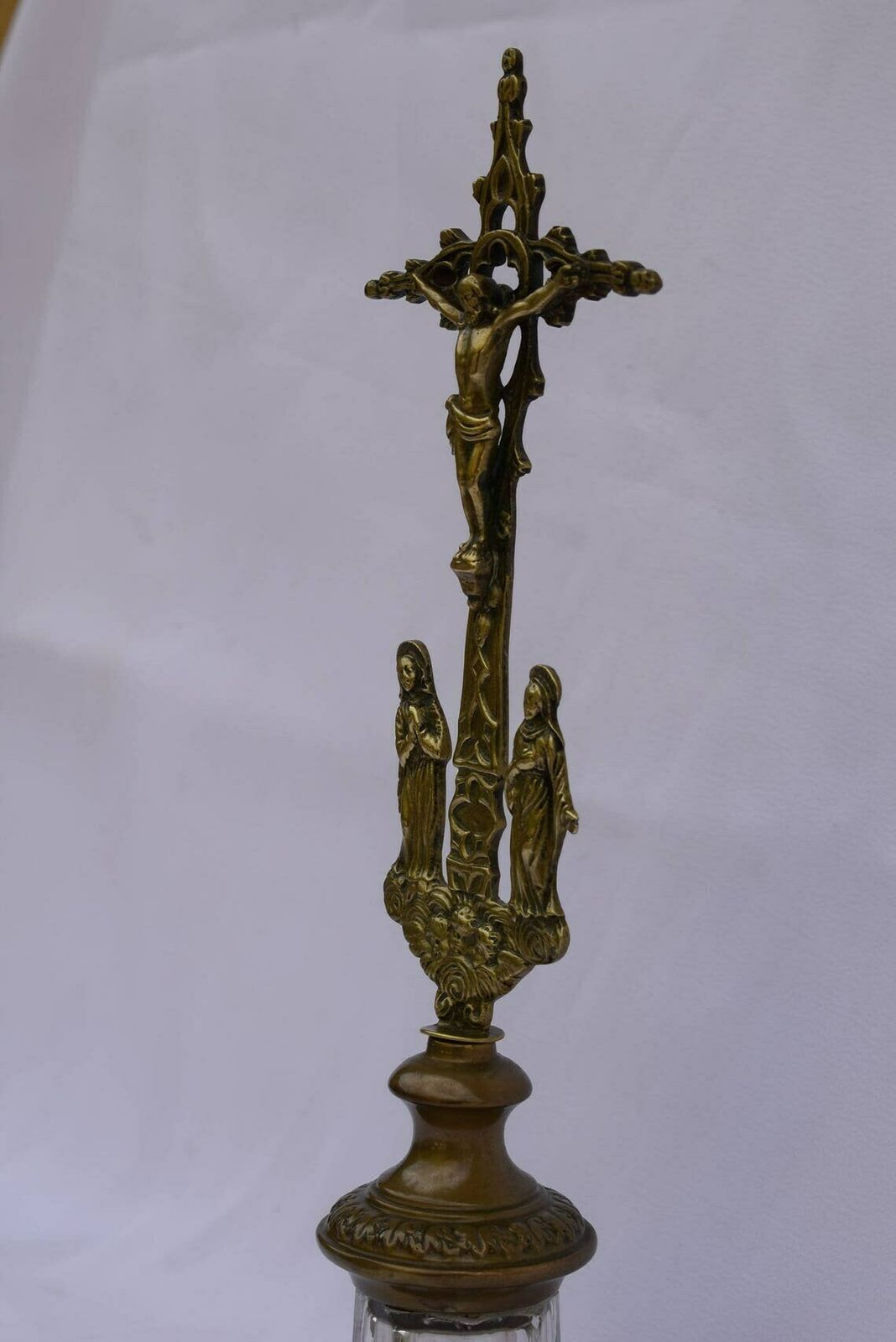 Standing Crucifix Calvary Brass And Glass Altar Cross Church photo Home Decor