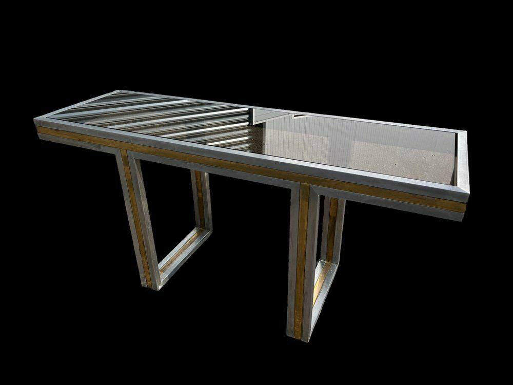 Italian Steel And Brass Console, 1970s photo for sale
